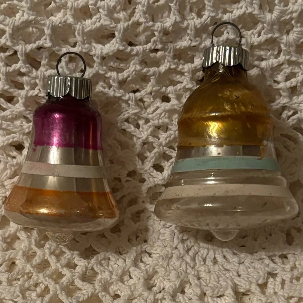 Vintage Bell Christmas Ornaments Shiny Brite Mercury Glass Antique MCM Red Gold